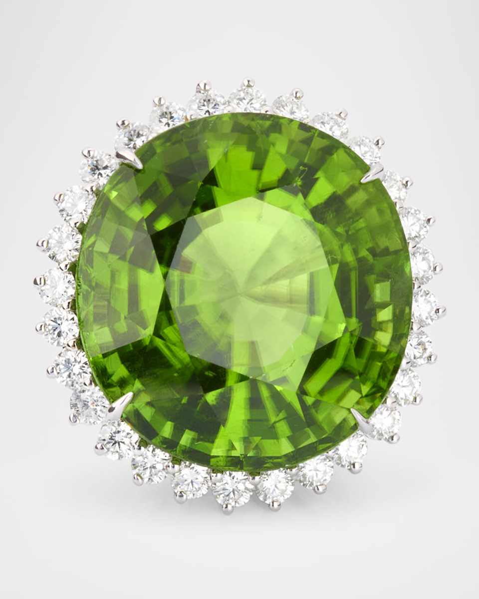 18K White Gold Burmese Peridot and Diamond Ring, Size 6